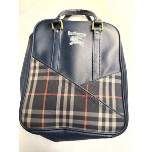 Burberrys Of London Navy & Plaid Leather Travel Bag with Gold‎ Hardware